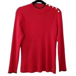 Calvin Klein Long Sleeve Red Ribbed Knit Mock Neck Sweater w/ Black Trim, Sz M